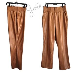 JOIE NEW Faux Leather Smocke-Cinche Waist Straight Leg Jogger L